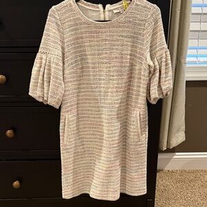 LOFT Cream and Pink Casual Dress